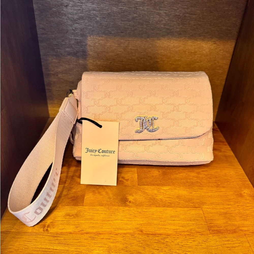 Juicy Couture Pink Wristlet Wallet Bag with Iconic Logo in Rhinestones BNWT